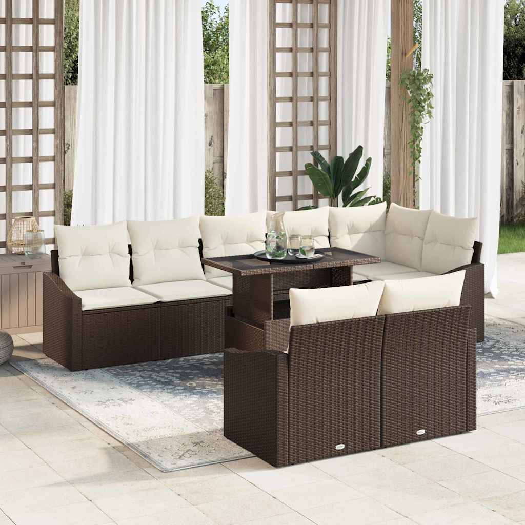 Garten-Sofa-Set 9 pcs Braun und Creme 100 x 55 x 73 cm